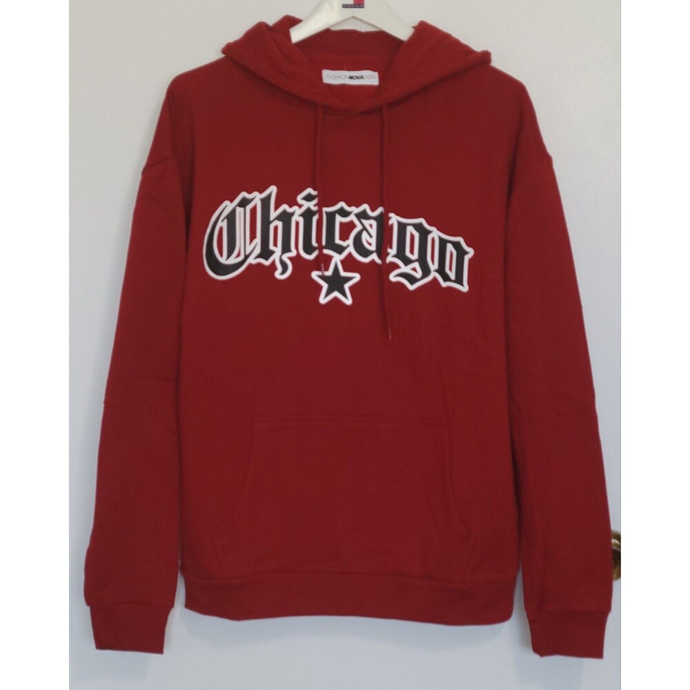 Chicago Hoodie Hooded Sweatshirt Mens Unisex Medium Size M Burgundy Dark Red
